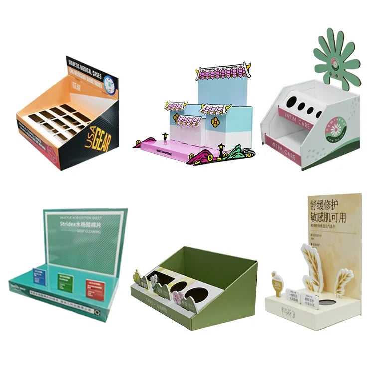 Customized Color Printed Corrugated Cardboard Display Stand for Cosmetics Pet Three-Layer PDQ Retail Promotion ODM OEM 3D CAD