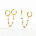 New Trendy Earring PVD Plated Chain Tassel Double Zirconia Huggie Earring for Women Stainless Steel Fashion Jewelry Wholesale MegaBDM