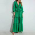 Ropa Al Por Mayor Lace Dresses 2022 Autumn New Fashion V-neck Long-sleeved Hollow Ruffle Women Maxi Dress