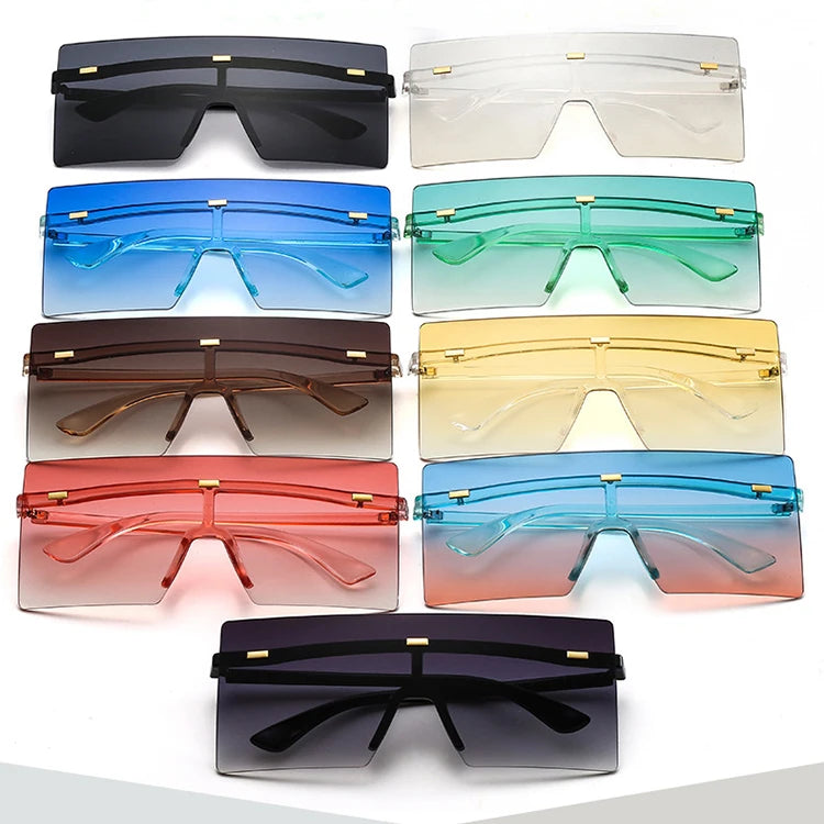 Square Plastic Oversized Customized Logo One PIece Women Frameless Female Trends Sunglasses