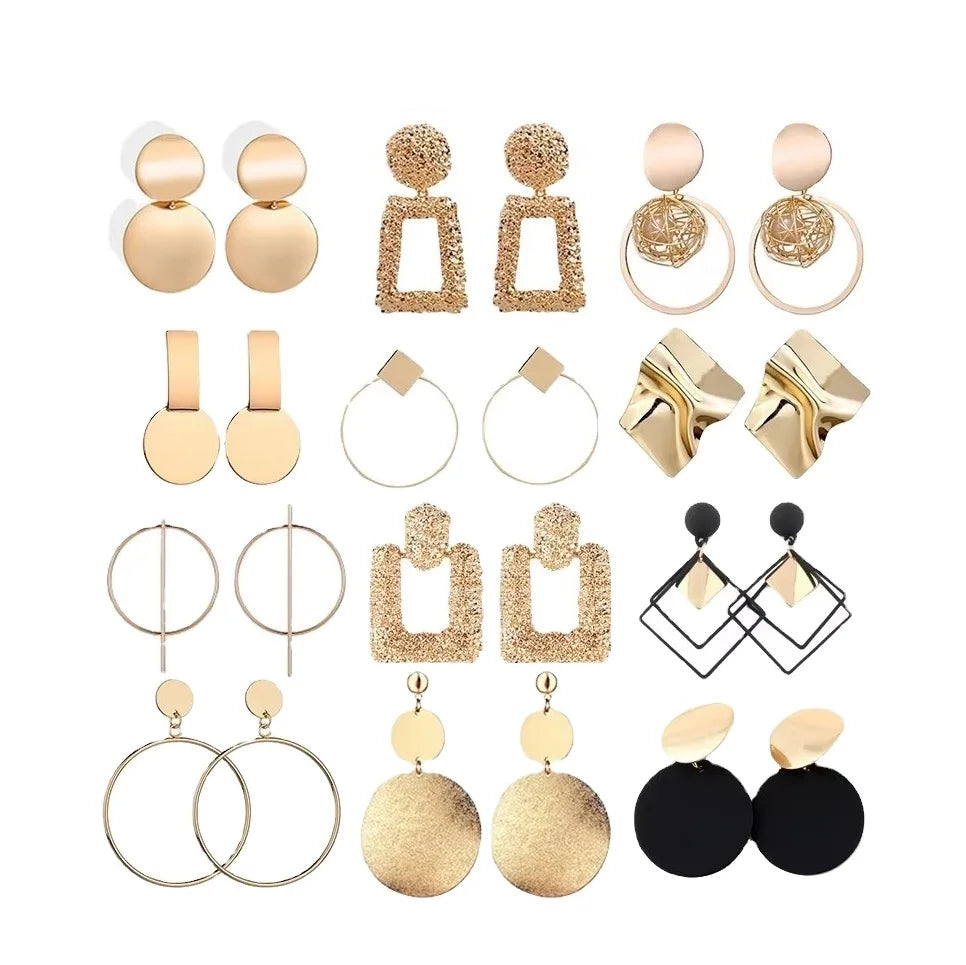 Hot Sell Punk Exaggerated Irregular Geometric Metallic Earring for Women Fashion Jewelry Minimalist Simple Big Gold Earring