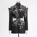 OUDINA Elegant Business Suits Women's Sports Jacket with Diamond Hollow Waist Fashion Blazer for Formal Occasions