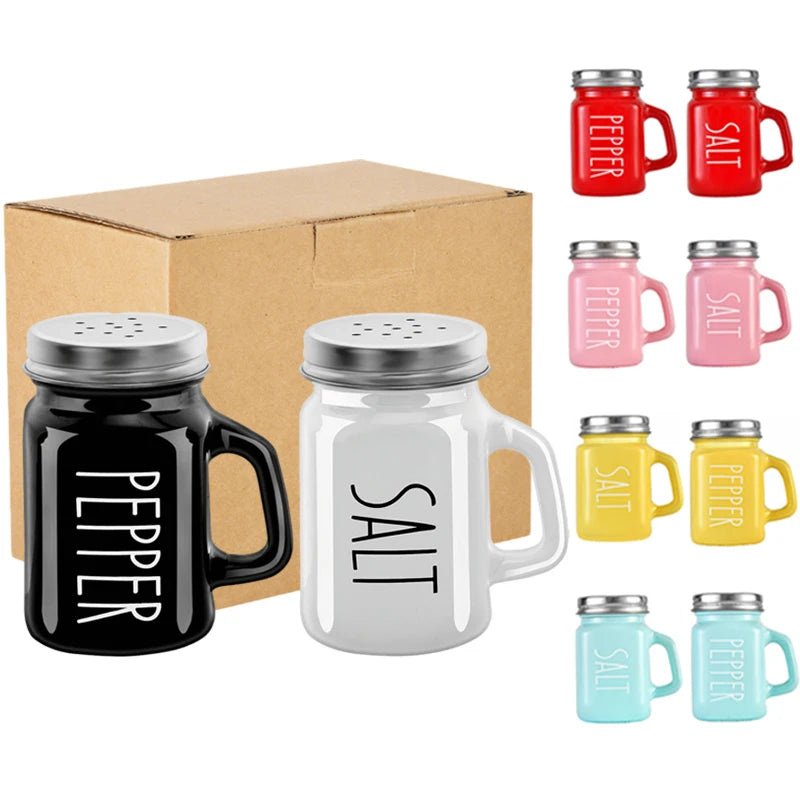 4 oz Cute Salt Pepper Shaker Kitchen Decor Glass Black White Shaker Sets with Stainless Steel Lids Salt and Pepper Shakers Set