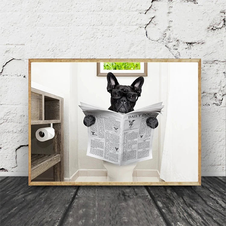 Animal Poster Funny Dog Reading Newspaper Canvas Painting Wall Art Picture Home Decoration Animal Painting on Canvas