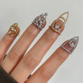 New Women Pen Adjustable Ring Nail Full Diamond Finger Tip Rings Gold Plated Iced Out Cubic Zirconia Bling Nail Shape Ring