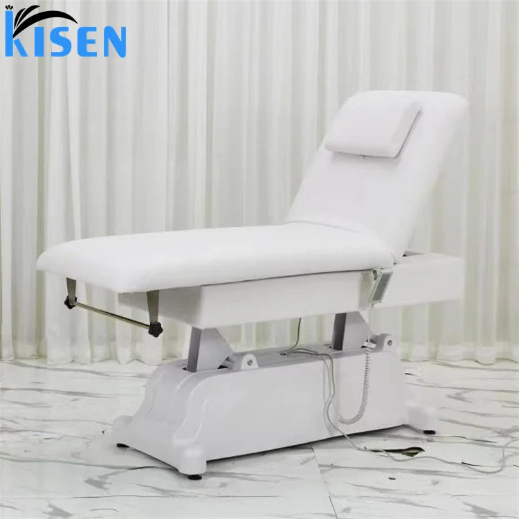Kisen Electric Facial Beauty Bed Big Size Foldable Massage Table White Comfortable Comfy Light Weight Lash Synthetic Leather