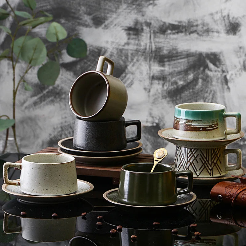 Factory Direct Sell Creative Japanese Retro Ceramic Coffee Cup and Saucer Set