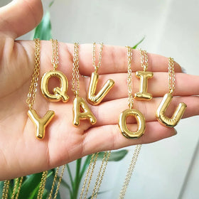 Chunky A-Z Balloon Letter Necklaces Stainless Steel Alphabet Jewelry Gold Plated Bubble Initial Pendant Necklace Gift for Women