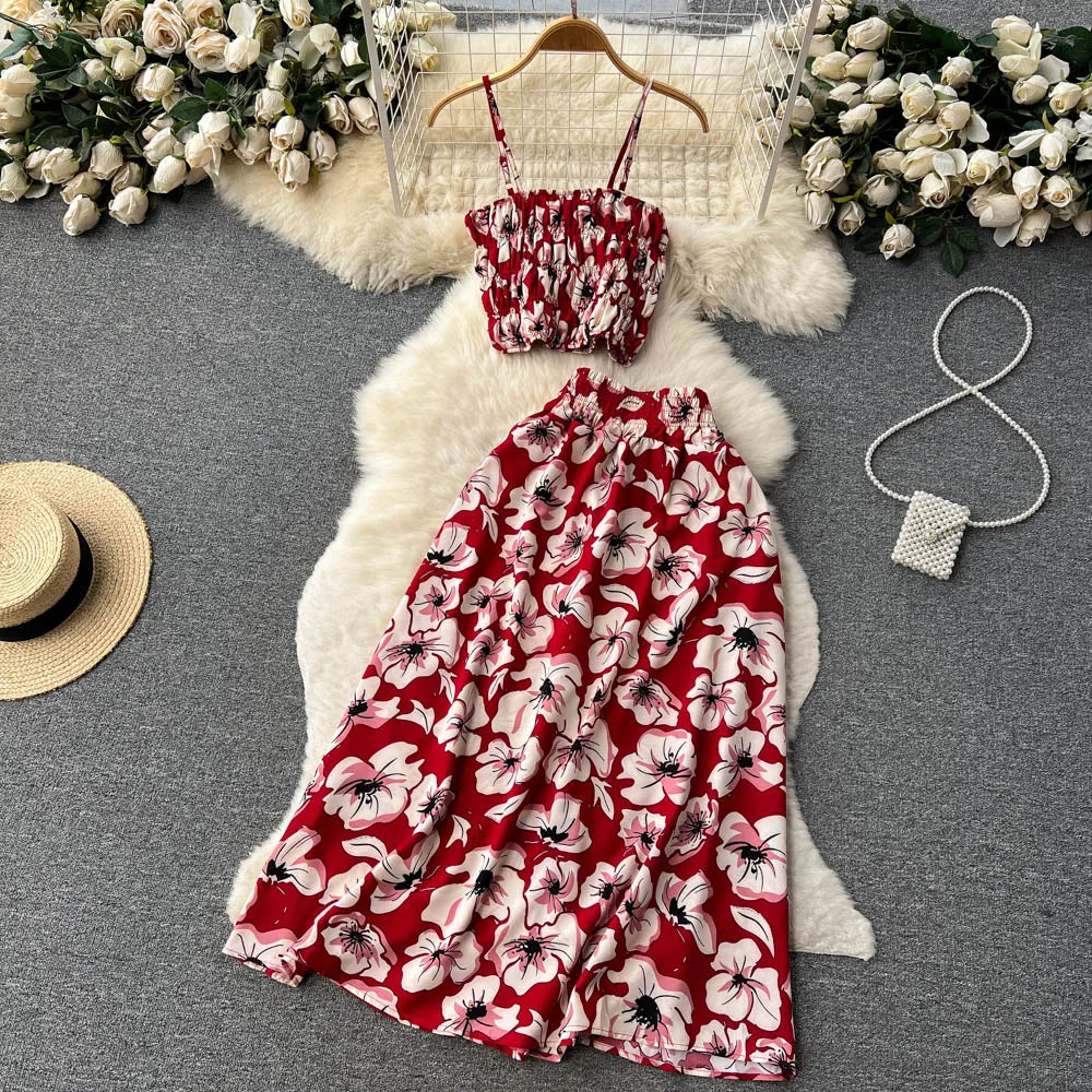 Women's Sets Summer Floral Tops Sexy Skirt Set Ropa Wholesale