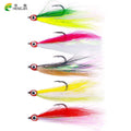 New 5pcs/bag High Carbon Steel Fishing Hook 3D Eye with Feather Round Hook Jigging Assist Hook