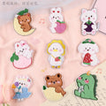 Stock Self Sticker Kawaii Embroidery Cartoon Furry Rabbit Goose Dinosaur Dog Cat   Patch for Bag Phone case Decoration