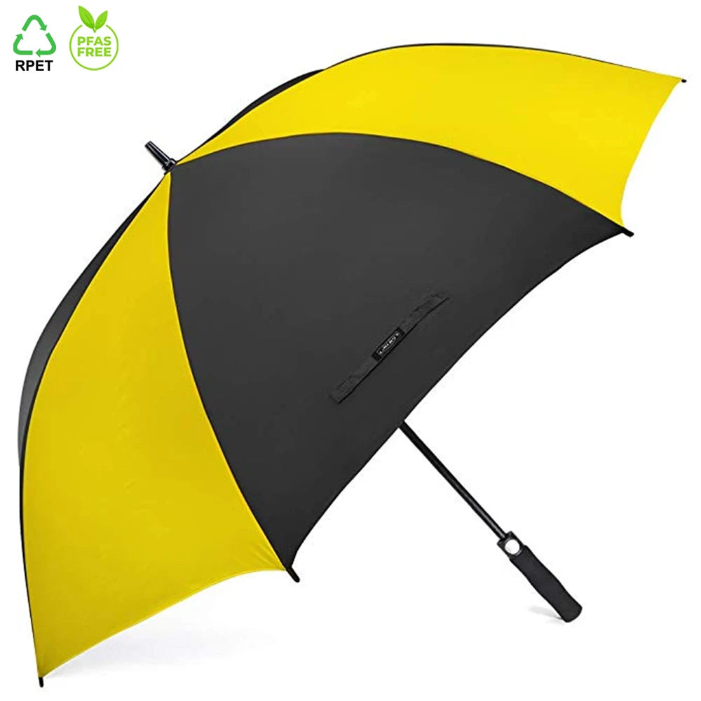 OVIDA Double-Layer Black Straight Golf Umbrella With Light Strong Windproof for Sunny & Rainy Days Customizable Logo Printing