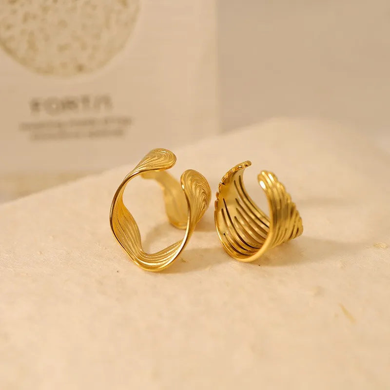 Simple Fashion 18K Gold PVD Jewelry Open Ring Stainless Steel Ring Hollow Line Adjustable Ring for Women