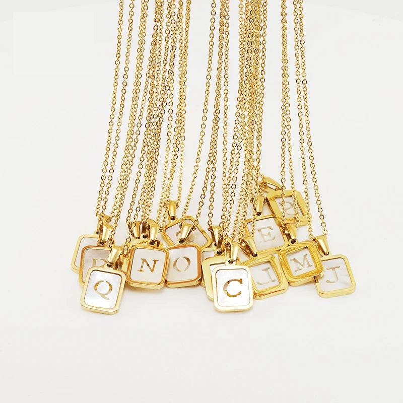 New Hollow Shell Capital Alphabet Letter 18K Gold Plated Stainless Steel Initial Necklace for Women