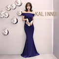 0716 Long Red Fish Tail Elegance -shoulder Evening Toast Autumn Bride Wedding Dress