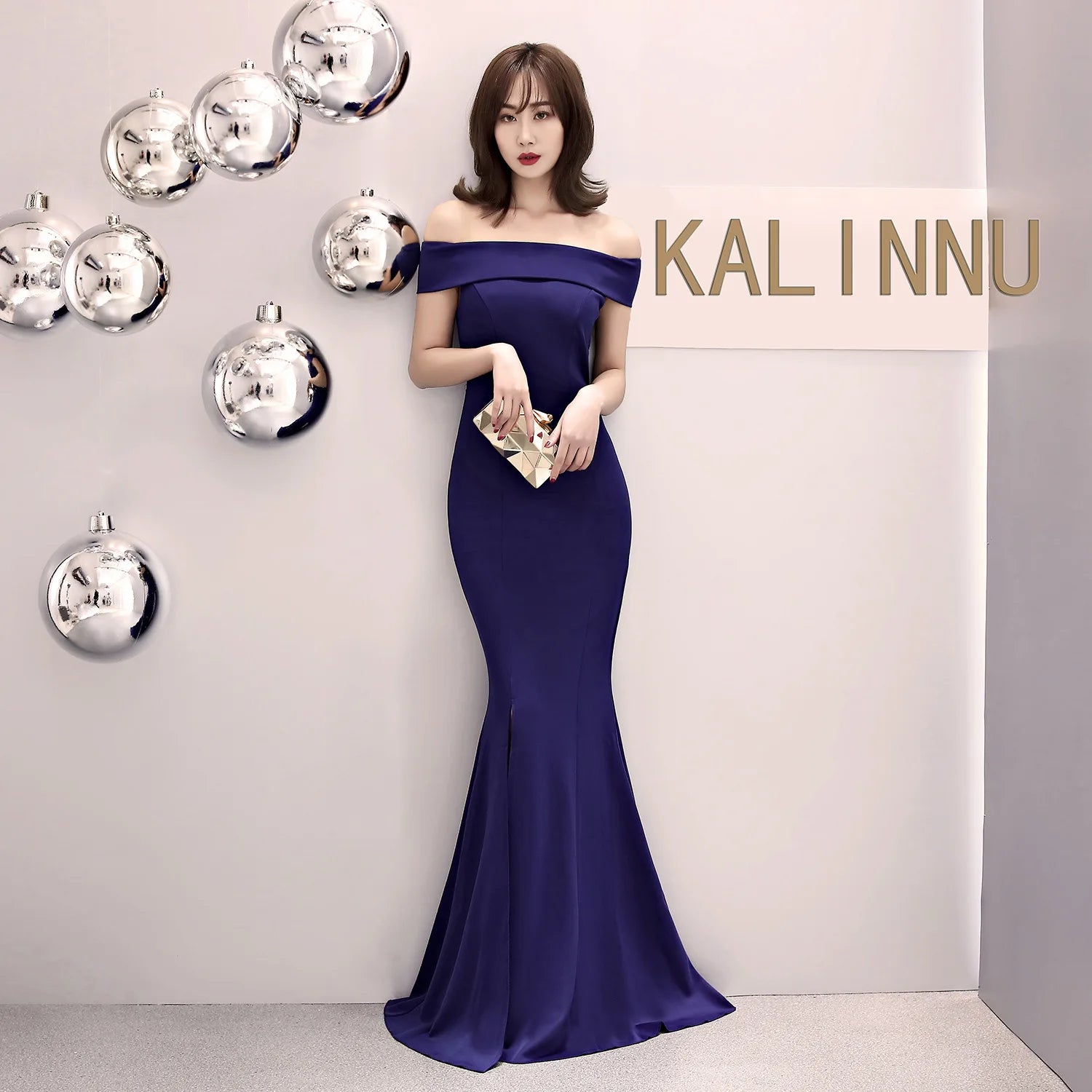0716 Long Red Fish Tail Elegance -shoulder Evening Toast Autumn Bride Wedding Dress