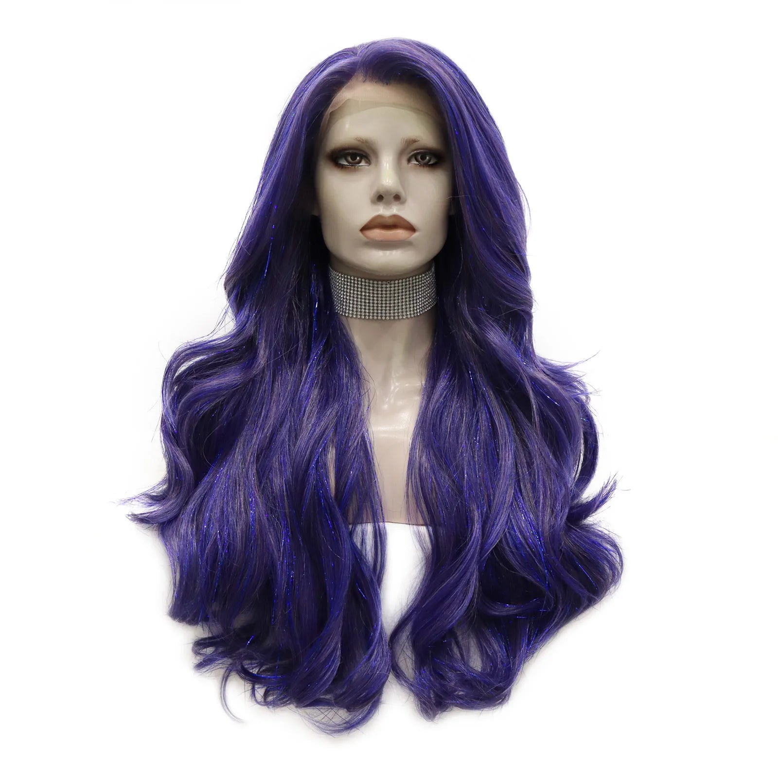 Celebrity Tinsel Glue Highlight Black Women Synthetic Lace Front Cosplay Wigs for Vacation