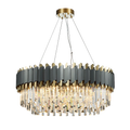 LED Art Deco Black Golden Stainless Steel Crystal Chandelier Hanging Lamp Lighting Lustre Pendant Lighting Fixture for Foyer