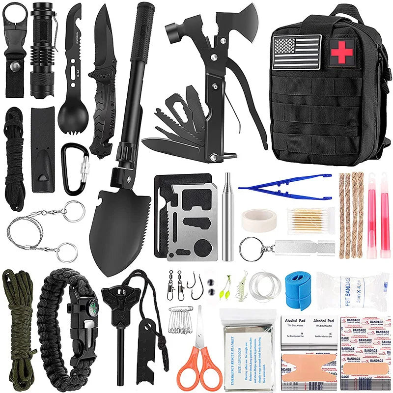 Hot Emergency Survival Kit First Aid Kit142pcs Professional Survival Gear Equipment With Pouch for Camping Outdoor Adventure