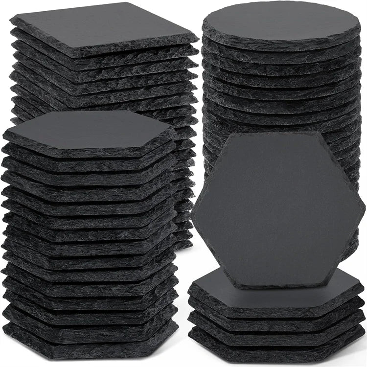 Wholesale Black Non-Slip Engraving Drink Slate Coaster Custom Personalized Drink Cup Natural Slate Coaster Set