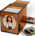 Acrylic Polaroid I-Type/600/SX-70 Frame Photo Storage Box 4.2''x3.5'' Square Film Modern Design Vintage Sliding Lid Amber 1 Pack