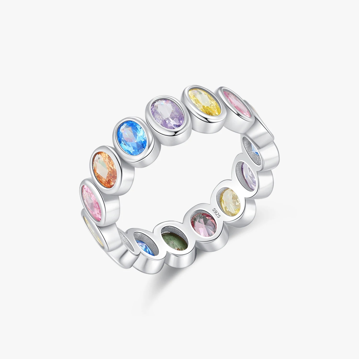 925 Sterling Silver Cute Rainbow Color Cubic Zirconia Rings Luxury Wedding Engagement Rings Bands for Women