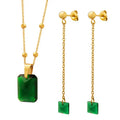 SC Trendy Y2K Long Chain Earrings Retro Temperament Square Emerald Zircon Pendant Necklace Earrings for Women
