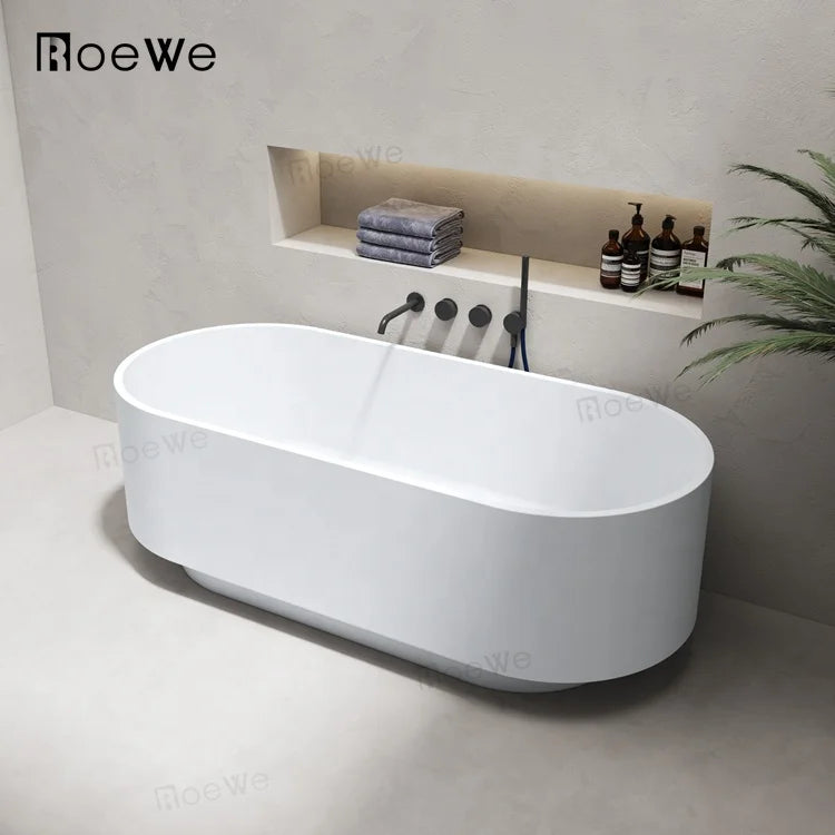Resin Cast Stone Hot Tub Solid Surface Marble Bath Tub Freestanding Artificial Stone Bathtub