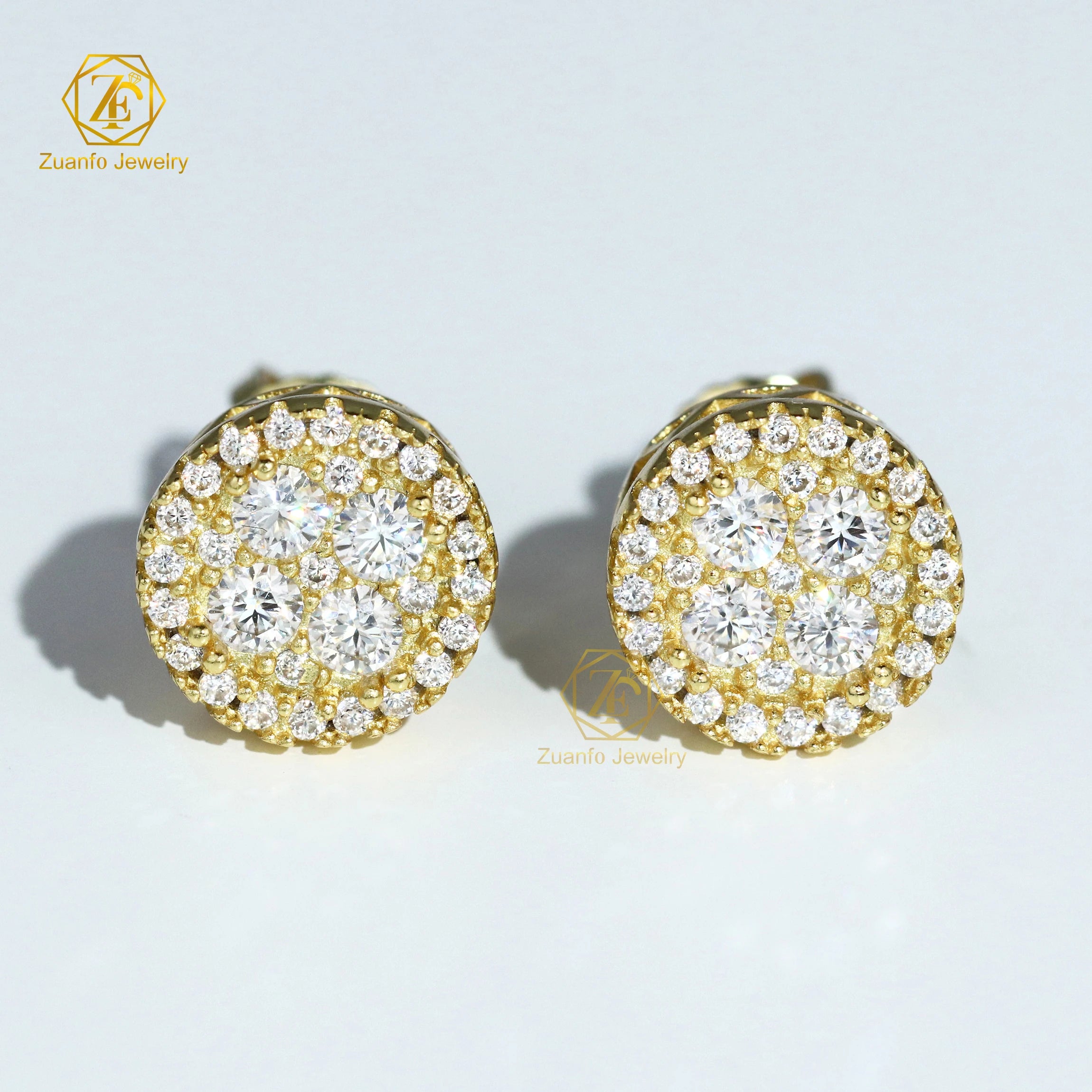 New Design 925 Sterling Silver VVS Diamond Moissanite Earrings Hiphop Style Flower Design Studs for Men Women for Gifts Parties