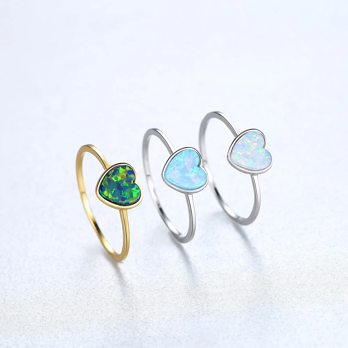Isunni Trendy Heart Rings 925 Sterling Silver Minimalist Opal Ring