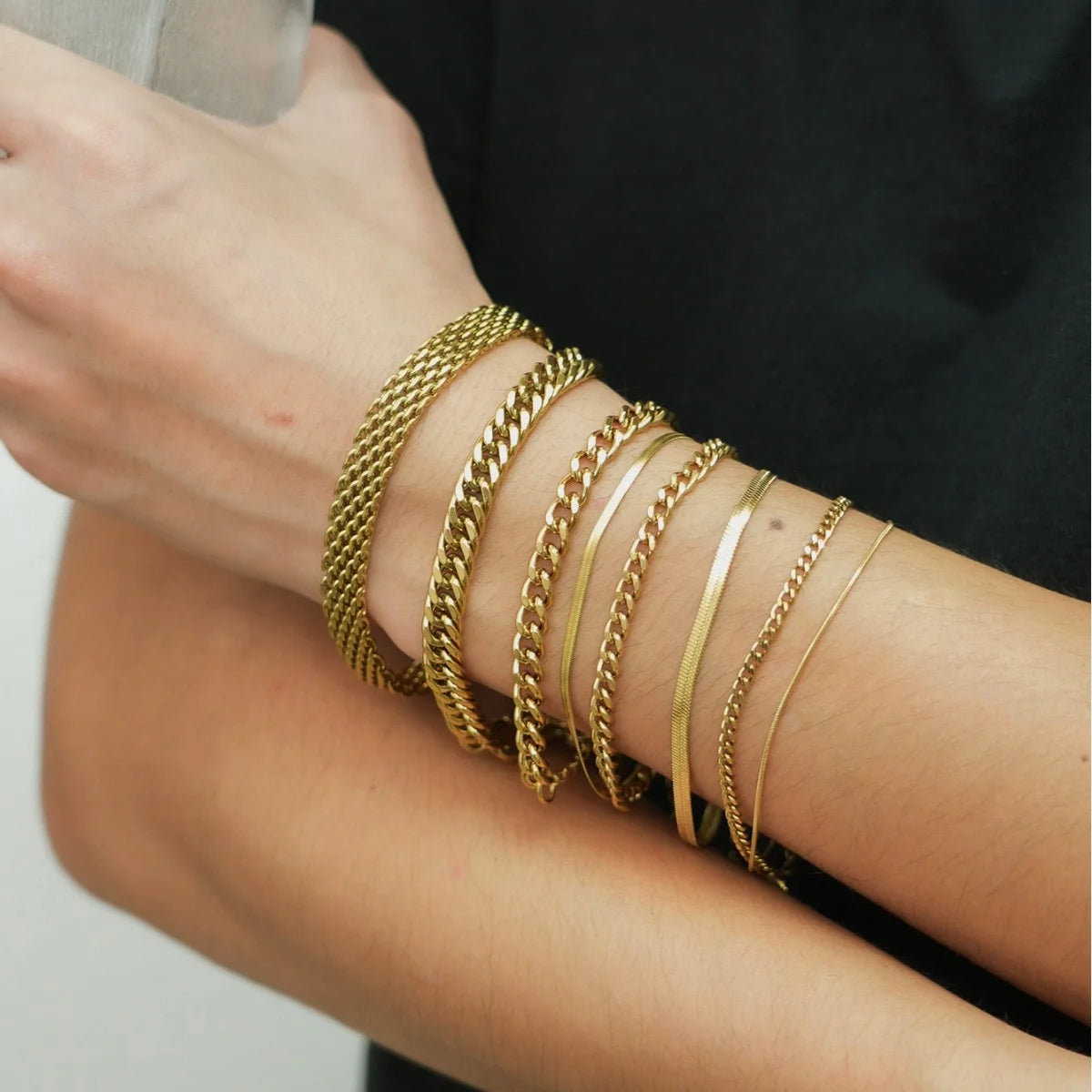3 4 5 6 7 8MM Women Jewelry Snake Chain Link Cuban Chain Tarnish Free 18k Gold Plated Stainless Steel Chain Bracelet Women