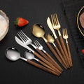Eco-friendly Dinnerware Set Plastics Wood Handle Spoon Fork and Knife Stainless Steel Cutlery Set