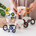 Ins Creative Hand Painted Flower Ceramic Mug Big Ears Home Office  Mug