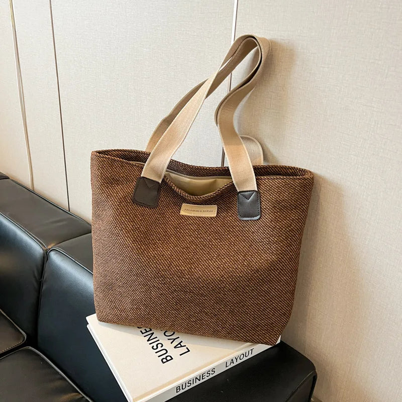 Commuter Shopping Tote Bag for Women Casual Solid Color Woolen Ladies Shoulder Bags Simple Travel Portable Female Handbag