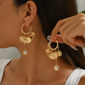 Luxury High-End Women's New Style Sun-Heart Pearl Tassel Dangle Big Hoop Earrings for Women's Fashion Gift