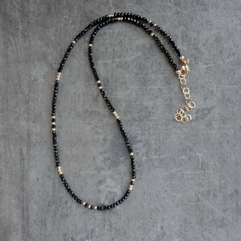 Zooying Black Tourmaline Crystal Beaded Choker Necklace for Women Jewelry