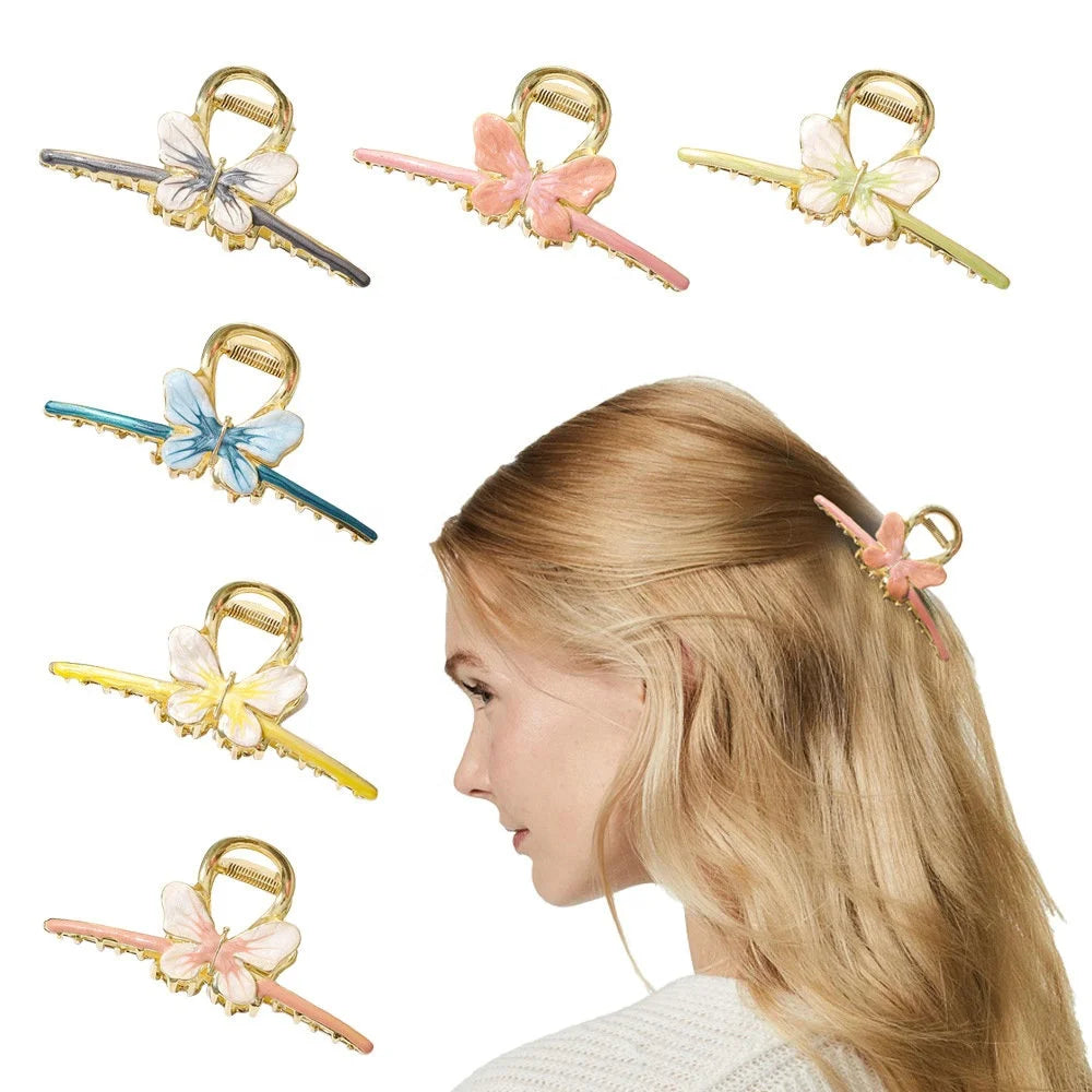 Ziming 11 CM Large Shark Hair Clip for Women for  Hot Butterfly Shape Alloy Epoxy Hair Claw for Thick Hair