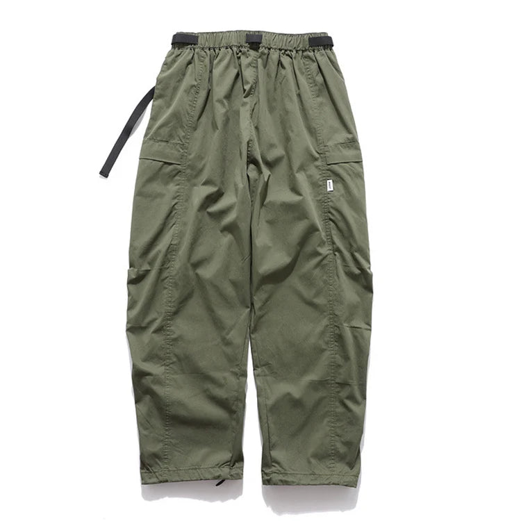 Men's Vintage Loose Webbing Cargo Pants with Custom Logo High Waist Embroidered Casual Style Multiple Pockets