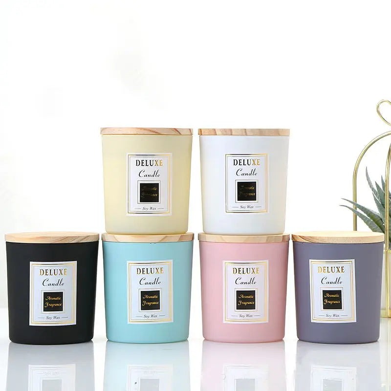 Custom Logo Decorative Gift Multi-Color Luxury Frosted Glass Candle Jar With Lid