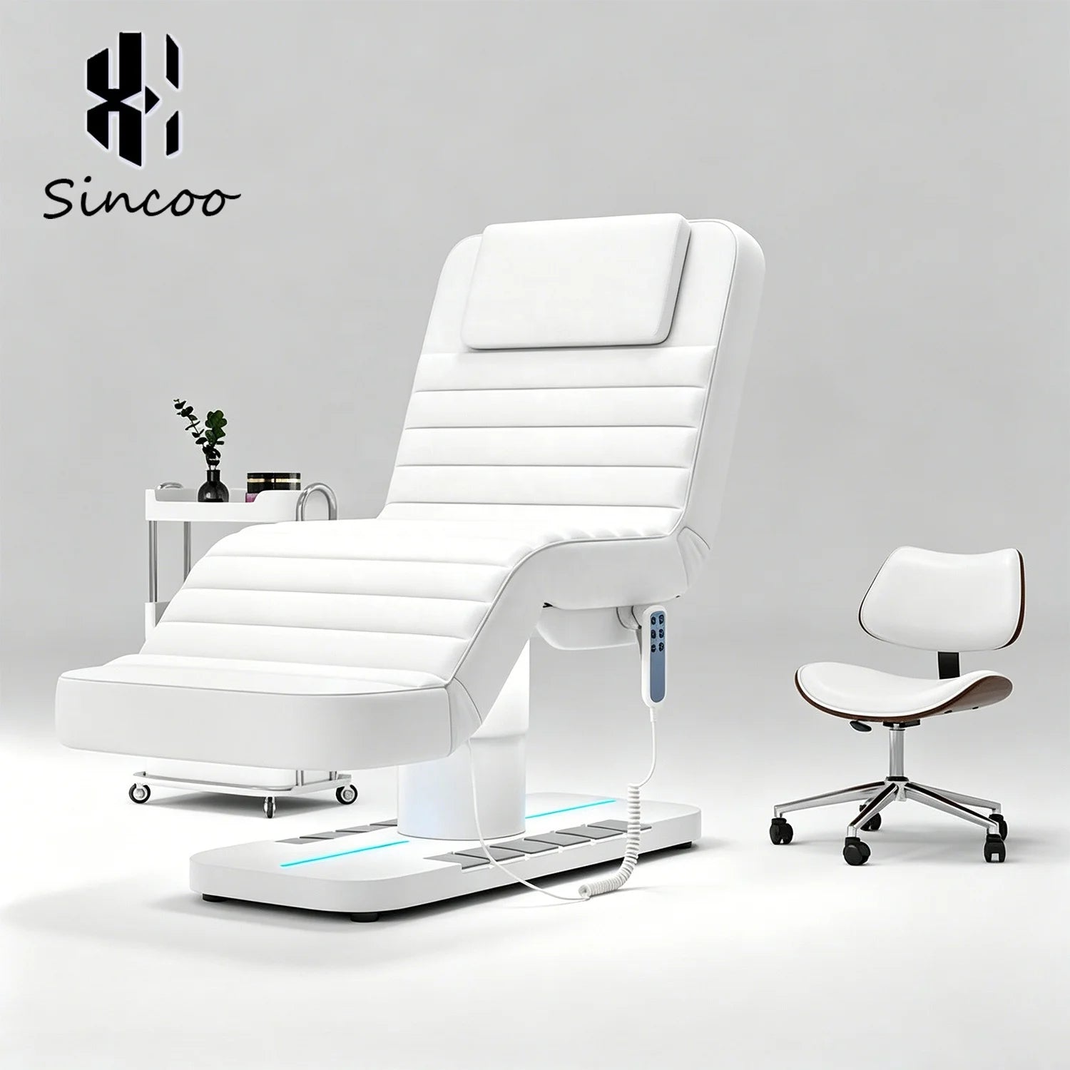New White Foot-controlled 3-motor Electric Beauty Massage Bed With Chair Customizable Color Facial Bed
