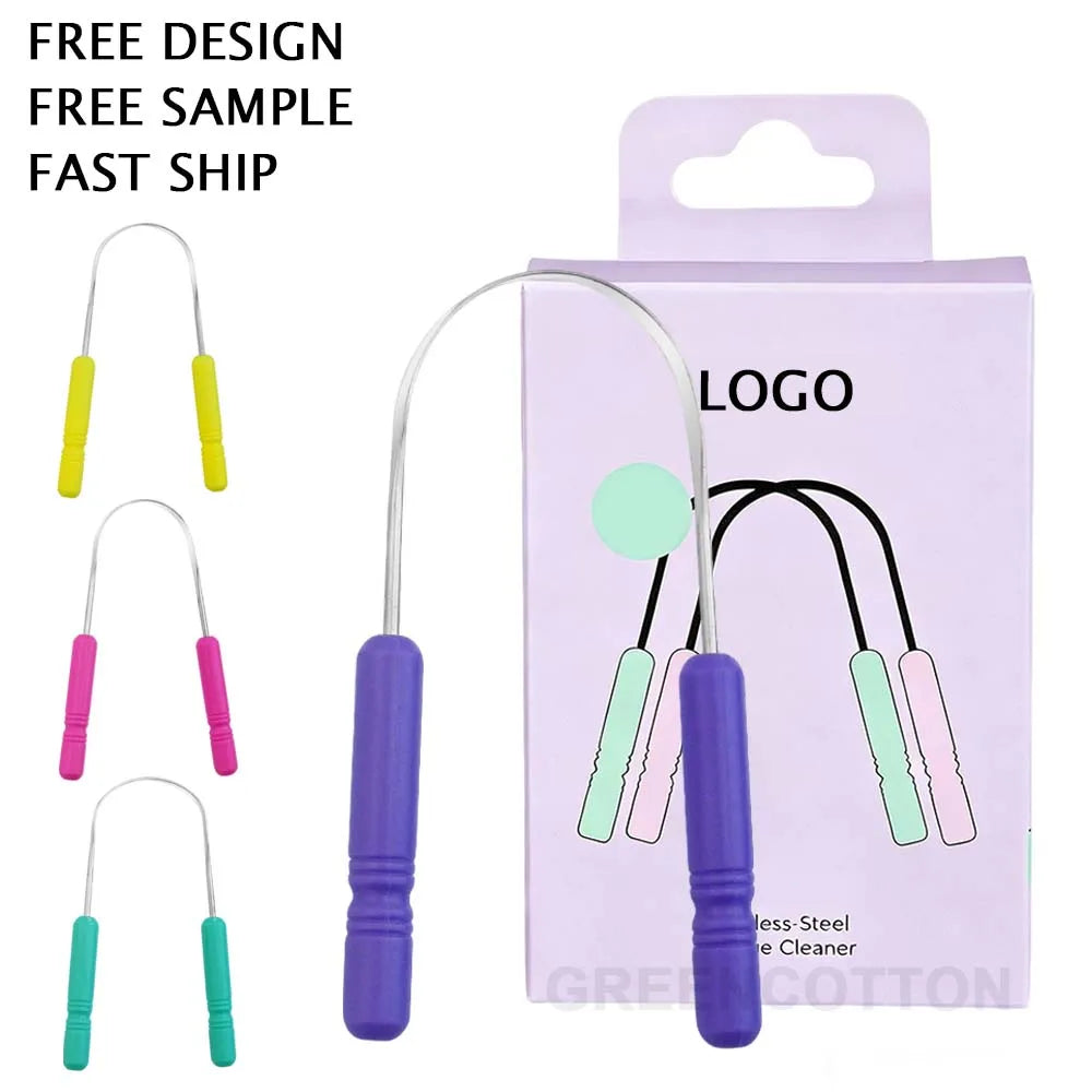 Custom Logo Stainless Steel Tongue Scraper Plastic Handle Tongue Scraper Tongue Cleaner Bad Breath Tongue Plaque Remover