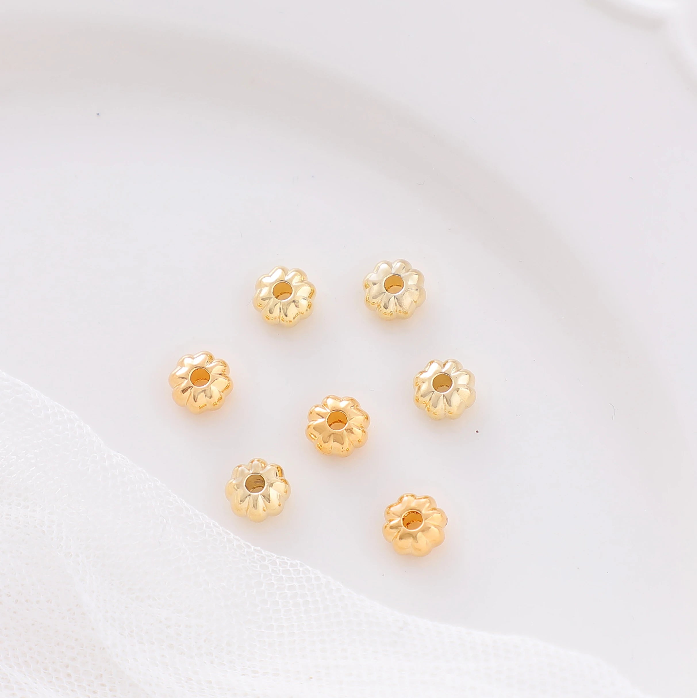18K Gold Plated Alloy Bead DIY Handmade Original Jewelry Accessories Small Gold Beads Pumpkin Lantern Pattern Flat Beads