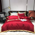 ODM/OEM Luxury Red king Size Comforter Duvet Cover Soft Egyptian Cotton Flat Bed Sheet Luxury 4 Piece Home Textile Bedding Set
