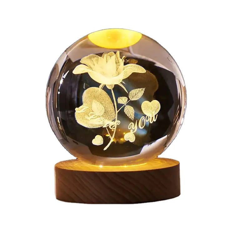 Crystal Ball in the Starry Sky 3D Luminous Interior Night Light Wooden Tabletop Decoration