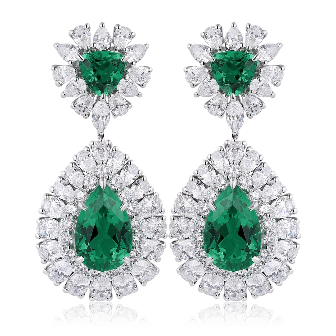Best Gift Trendy Party S925 Silver Lab Grown Emerald Stud Earrings Exquisite Jewelry
