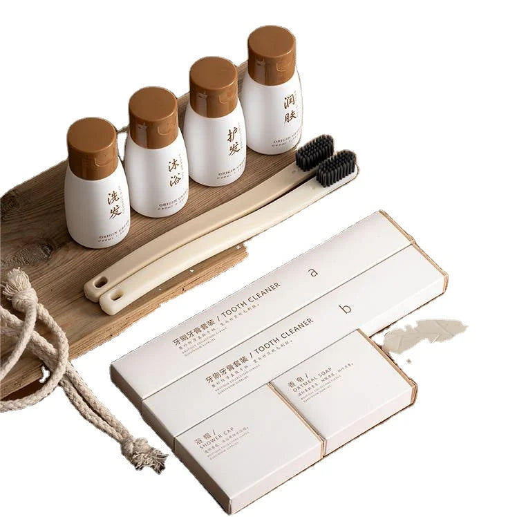 Eco Friendly Disposable Lightweight Custom Logo Luxury 5 Stars Biodegradable Hotel Amenities Set Customized Size OEM Service