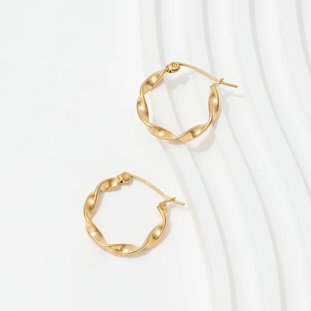 New Trendy Earring 18K PVD Gold Plated Twisted Hoop Earring Trendy Jewelry New Stainless Steel Earring