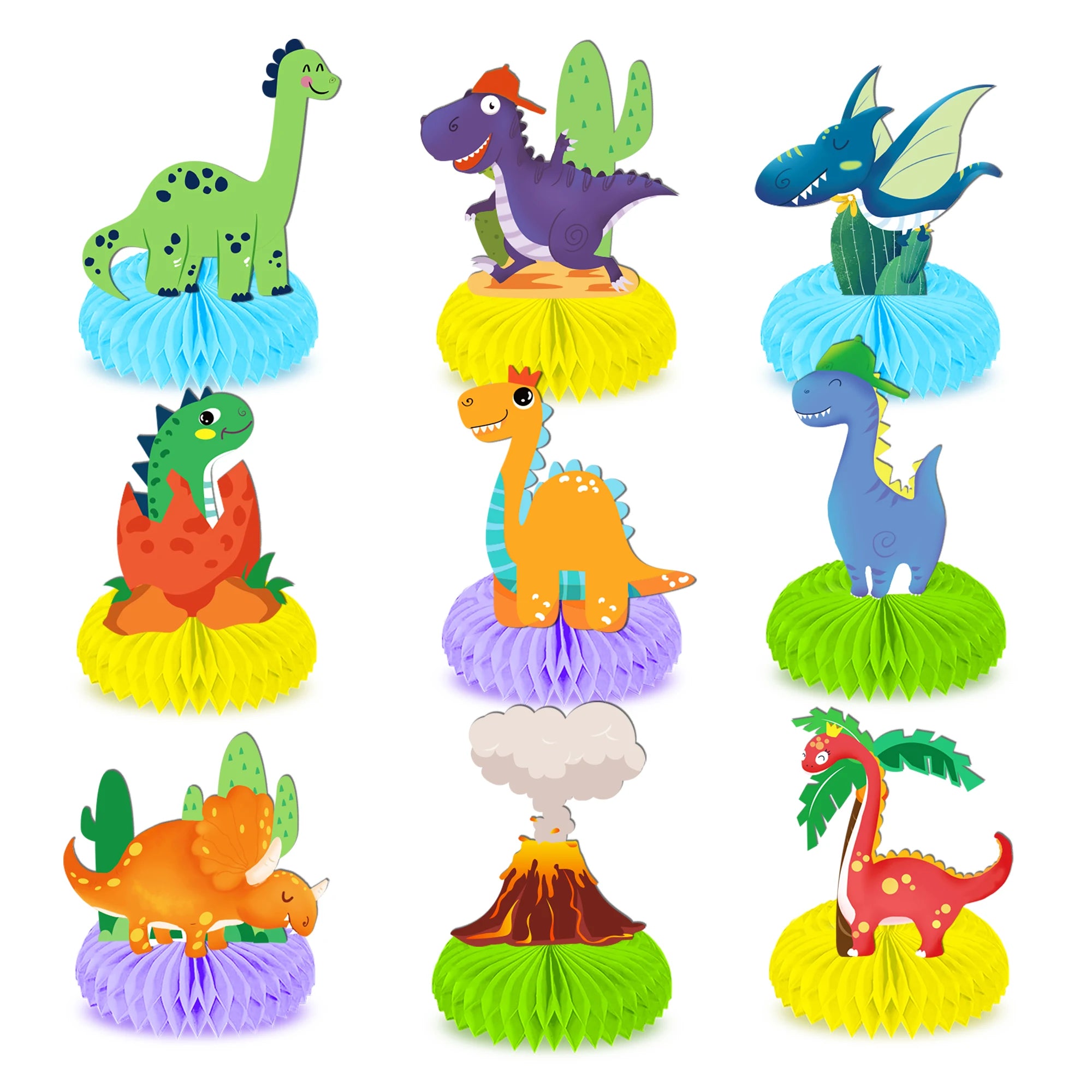 FW006 Dinosaur Little Dino Table Toppers Paper Fan Pattern Honeycomb Centerpiece Table Decorations