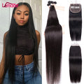 Lemoda 3 Bundles and Closure Set 10-30 Inch Virgin Cuticle Aligned Bone Straight Human Hair 3 Bundles With HD Lace Frontal