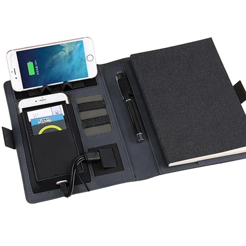 Custom A5 Wireless Charging Notebook for Business & Travel Leather Office Binder with Notepad Custom Colors Logos for Promotions